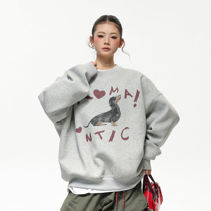 【トップス】趣味たっぷりのドッグプリント😊 レトロ ゆるっと着られる クルーネックスウェット レディース パーカー【FCシリーズ】