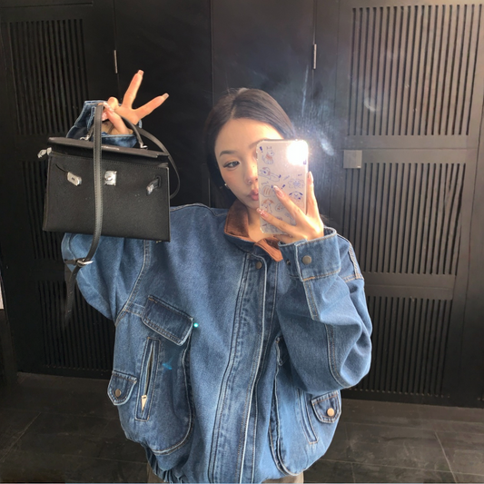 【アウター】襟付き ショート丈 ゆったり 配色切替 アメリカンスタイル ジャケット 【FCシリーズ】