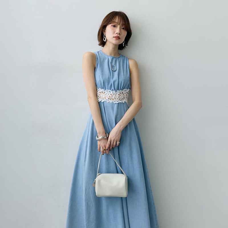 【ワンピース】レース切替 バックオープン ワンピース レディース キャミワンピ 着痩せ ロング丈 大人可愛い 夏コーデ【JZシリーズ】