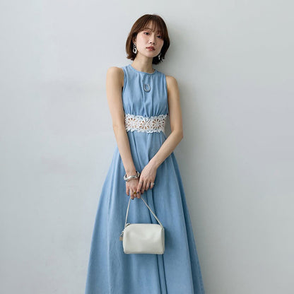 【ワンピース】レース切替 バックオープン ワンピース レディース キャミワンピ 着痩せ ロング丈 大人可愛い 夏コーデ【JZシリーズ】