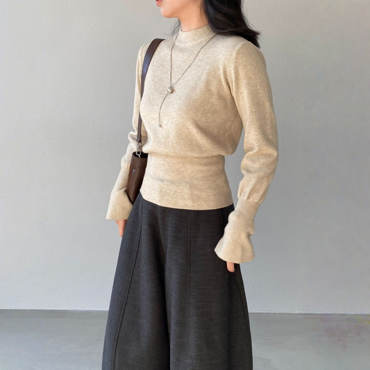 【トップス】ハイネック 春 秋 冬 ウエストマーク 着痩せ効果 ニット セーター 【JZシリーズ】