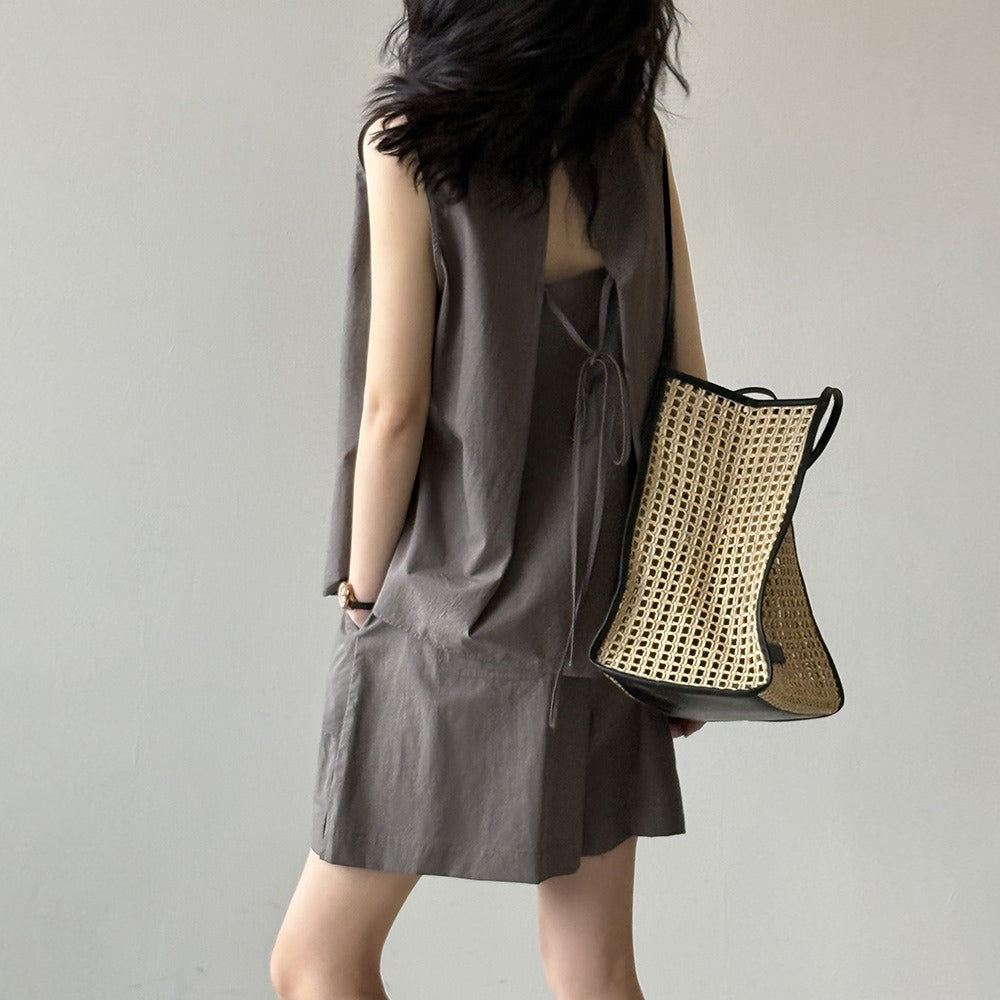 2点セット！【セットアップ】リラックス感 シンプル 無袖トップス＋ショートパンツ エレガント 上下セット【JZシリーズ】