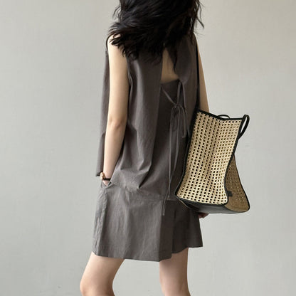 2点セット！【セットアップ】リラックス感 シンプル 無袖トップス＋ショートパンツ エレガント 上下セット【JZシリーズ】