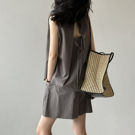 2点セット！【セットアップ】リラックス感 シンプル 無袖トップス＋ショートパンツ エレガント 上下セット【JZシリーズ】