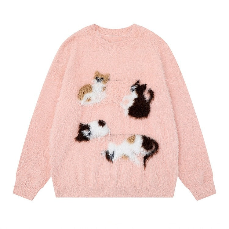 【🐾子猫の甘えポーズ】【トップス】キュート猫 ユニセックス ジャガードニット ソフトタッチ ニットセーター 【FCシリーズ】