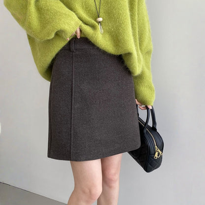 【ボトムス】春 秋 冬 ハイウエスト タイトフレア ウール混スカート 【JZシリーズ】