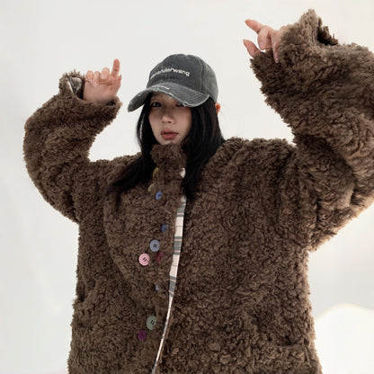 【アウター】春 秋 冬 アメリカンスタイル レトロ ラムウール  ボタン ダウンコート【FCシリーズ】