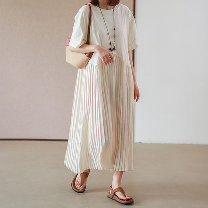 【ワンピース】シンプル ゆったりカジュアル プリーツ 半袖ワンピース【JZシリーズ】