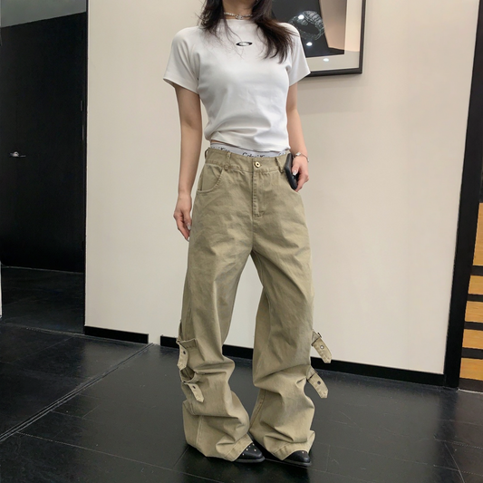 【ボトムス】ユーズド加工 シック カジュアルパンツ 【FCシリーズ】