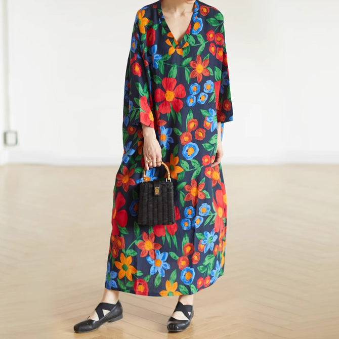 【ワンピース】ヴィンテージ風 ゆったり ロング丈 半袖 ワンピース ナチュラル おしゃれ トラベル対応 大きめサイズ【SHシリーズ】