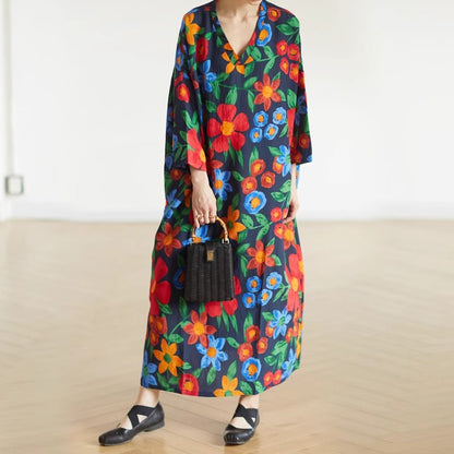 【ワンピース】ヴィンテージ風 ゆったり ロング丈 半袖 ワンピース ナチュラル おしゃれ トラベル対応 大きめサイズ【SHシリーズ】