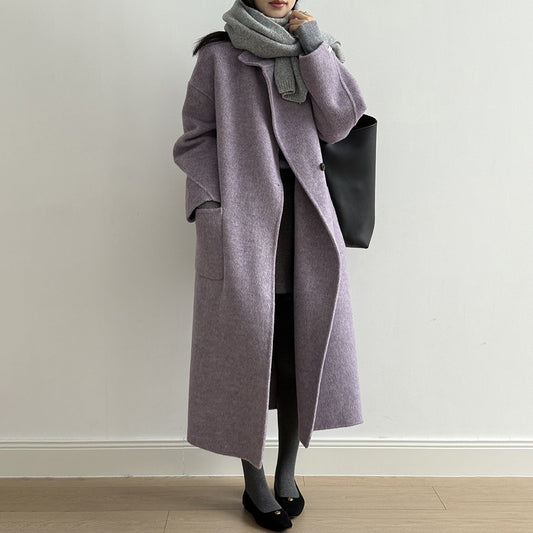 【アウター】🤍上質なダブルフェイスカシミヤウール❄️レディース 冬 高級感 ロング丈 韓国風 スタンドカラー コート【JZシリーズ】
