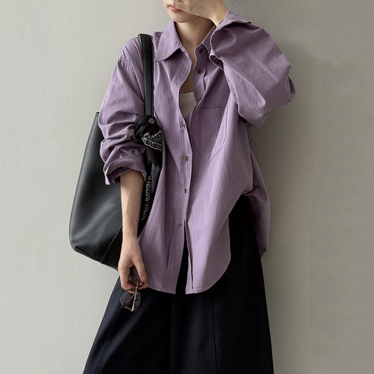 6カラー【トップス】ドーパミンコットン シャツ レディース 秋新作 韓国風 ゆったり シンプル レイヤードに最適【JZシリーズ】