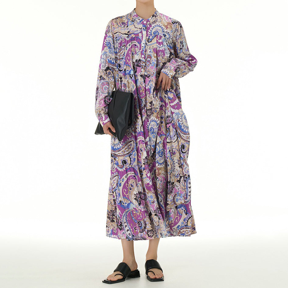 【ワンピース】春新作 ボヘミアン風 長袖 ティアードワンピース 大きいサイズ レディース ゆったり 体型カバー ロングワンピース【SHシリーズ】