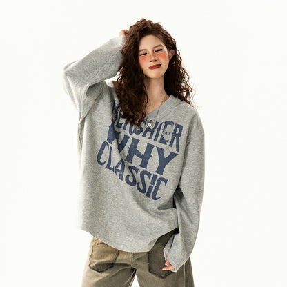 【トップス】アメリカンレトロ ルーズフィット ロゴプリント Vネック スウェット レディース 春秋 カジュアル 万能コーデ パーカー【FCシリーズ】