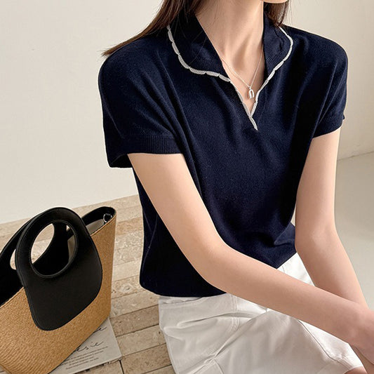 【トップス】襟付きTシャツ レディース 春新作 韓国風 ゆったり カジュアル 半袖 デザインTシャツ【JZシリーズ】