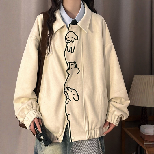 【🐶木登りわんちゃん】【アウター】 刺繍 ワッフル生地 男女兼用 長袖 ジャケット【FCシリーズ】