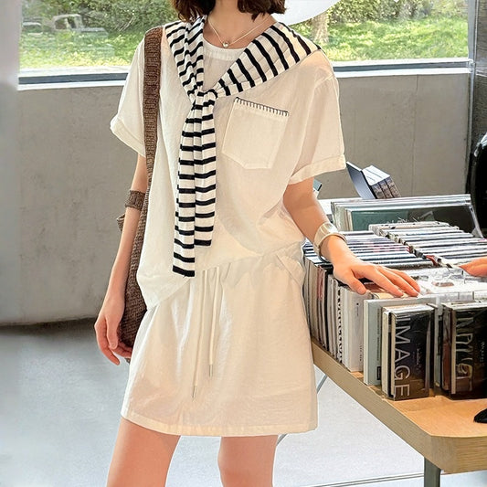 【セットアップ】夏 ストライプショール+ 半袖トップス + スカート 3点上下セット