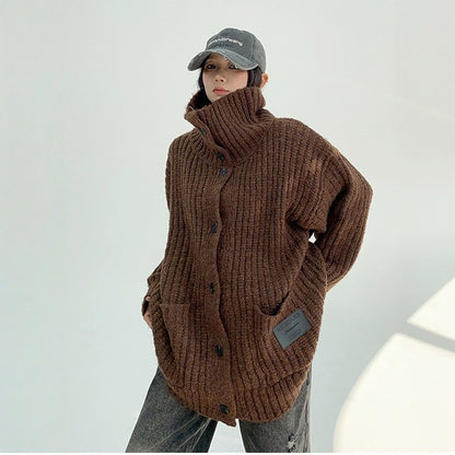 【アウター】春 秋 冬 厚手 スタンドカラー ゆったり ニット ジャケット 【FCシリーズ】