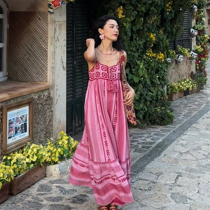 【ワンピース】旅行コーデ レディース 夏 民族風 刺繍入り ビーチ リゾート キャミソール ノースリーブワンピース【SHシリーズ】