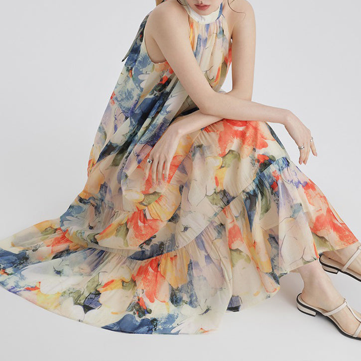 【ワンピース】海辺リゾート気質 フレンチプリント 高級感 ノースリーブワンピース【SHシリーズ】