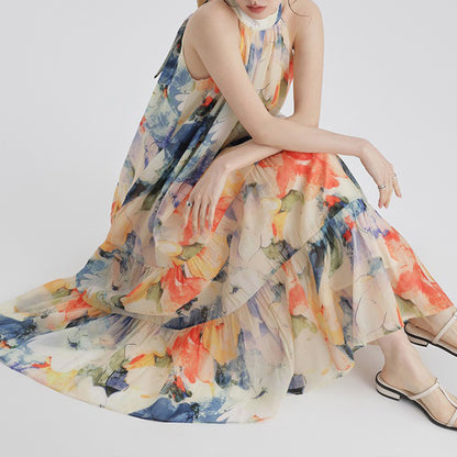 【ワンピース】海辺リゾート気質 フレンチプリント 高級感 ノースリーブワンピース【SHシリーズ】