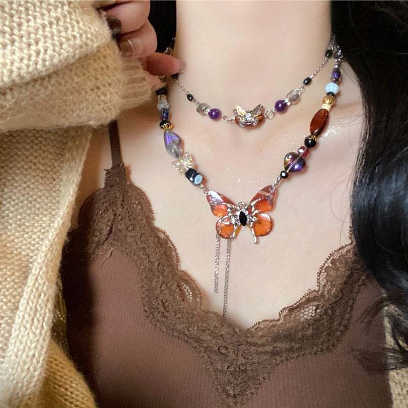 【🎁 B2G1｜先行スタート！】【グッズ】新中華風 バタフライ 二重ネックレス レディース 個性派 高級感 民族風 チョーカー 鎖骨チェーン