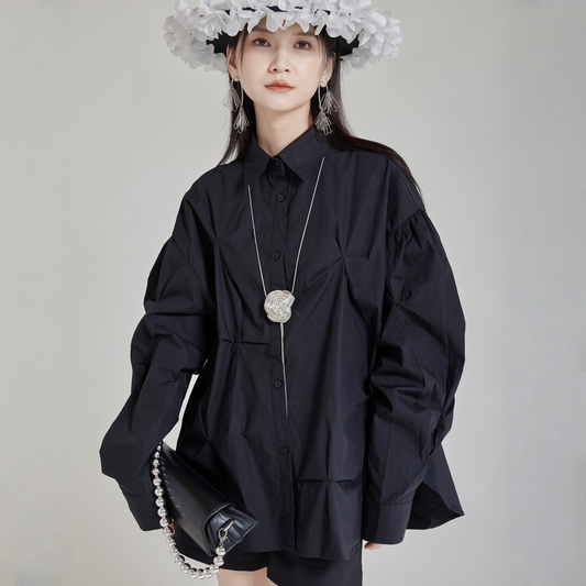 【トップス】春 秋 プリーツ 不規則 ゆったりシルエット シャツ 【AHシリーズ】