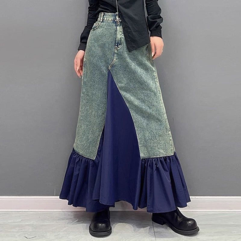 【24AW】【ボトムス】切り替え ラシャ生地  フリルギャザー スカート