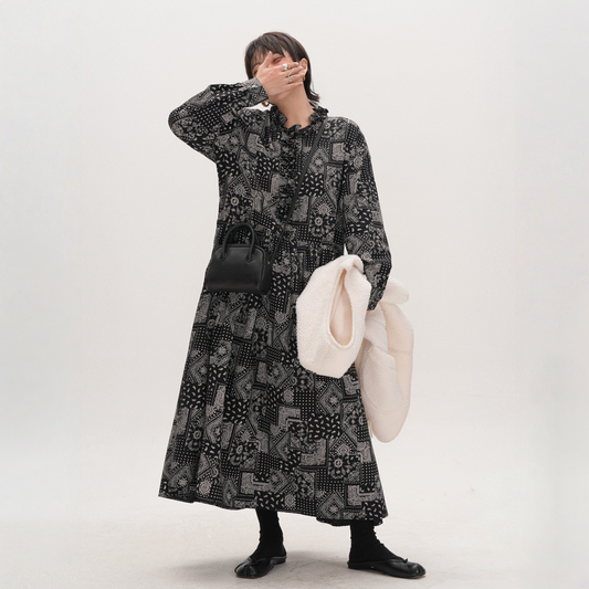 【ワンピース】春 秋 冬 レトロ風 個性的 通勤用 細見え ロングワンピース 【SHシリーズ】