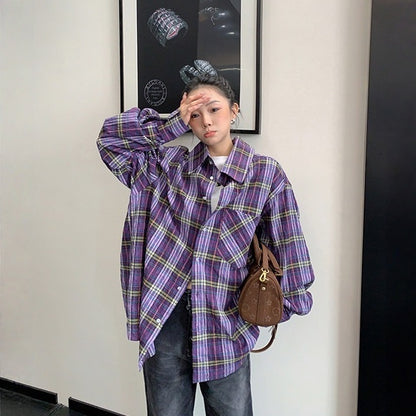 【トップス】こなれ感 バックリボン パープル チェック シャツ 【FCシリーズ】