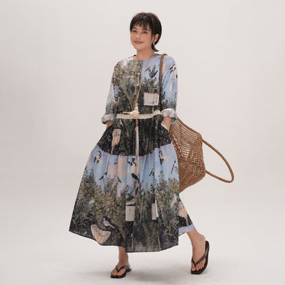 【ワンピース】レディース ワンピース 長袖 切り替えデザイン 大きめシルエット 体型カバー 上品 カジュアル 春夏【SHシリーズ】【15～20日内発送】