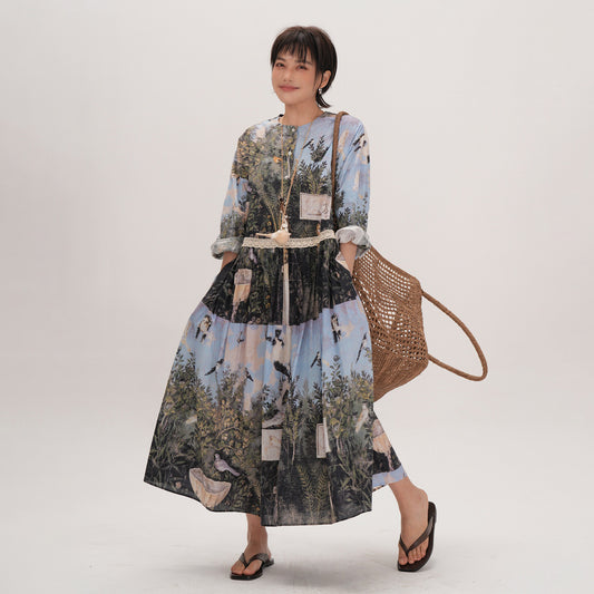 【ワンピース】レディース ワンピース 長袖 切り替えデザイン 大きめシルエット 体型カバー 上品 カジュアル 春夏【SHシリーズ】【15～20日内発送】