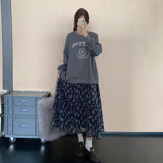 【ワンピース】フレンチ風フェイクレイヤードワンピース レディース 秋冬新作 大きいサイズ ゆったり 大人上品【JZシリーズ】