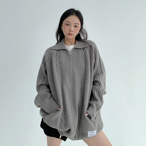 【トップス】ルーズフィット 厚手ニットカーディガン レディース 秋冬のマストアイテム【FCシリーズ】