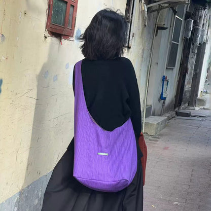 【バッグ】韓国風ゆるシルエット ワンショルダー斜めがけキャンバスバッグ パープルトート 大容量