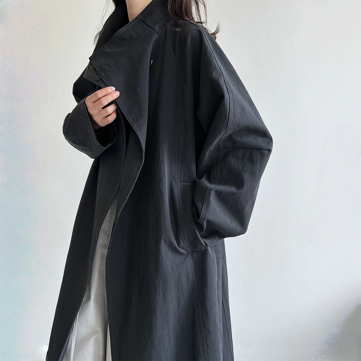 【アウター】春 秋 オーバーシルエット ミディアムロング丈 シングルボタン トレンチコート 【JZシリーズ】