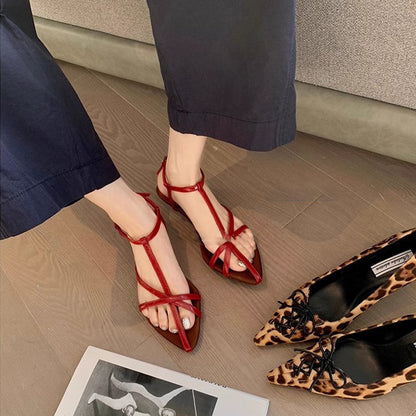 【シューズ】夏新作 フレンチエレガンス ポインテッドトゥ オープントゥ ローマサンダル