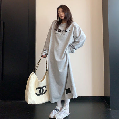 【ワンピース】フロッキーロゴスウェットワンピ レディース クルーネック ロング丈 リラックス 秋コーデ【FCシリーズ】