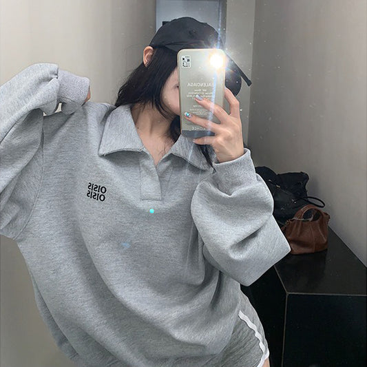 【トップス】ユニセックス Vネック刺繍スウェット 薄手 アメリカンカジュアル ゆったりシルエット 春秋対応【FCシリーズ】【10～15日内発送】