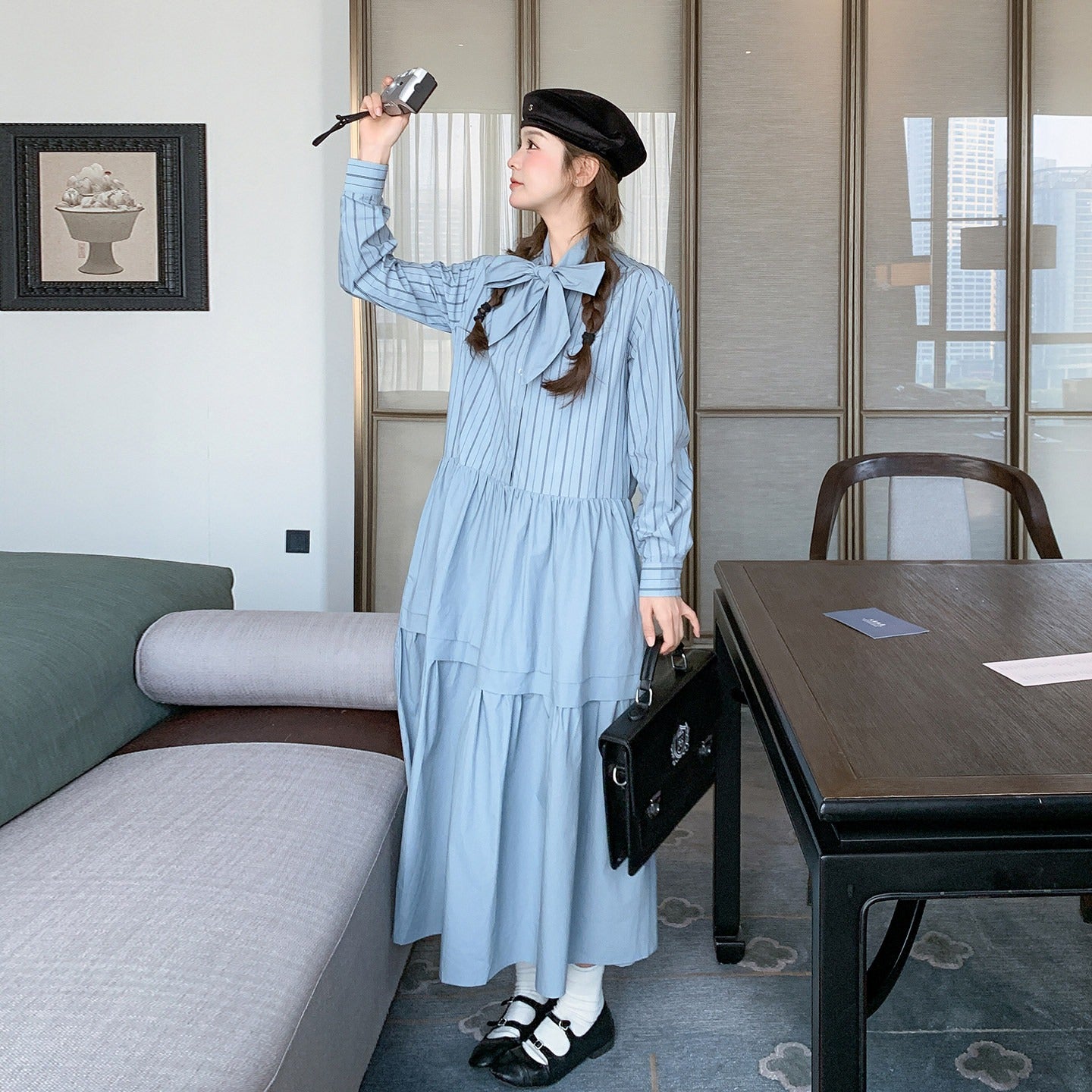 ワンピース layered frill ensemble onepiece ワンピース】レイヤード風 切り替え フリル 細見え リラックス感