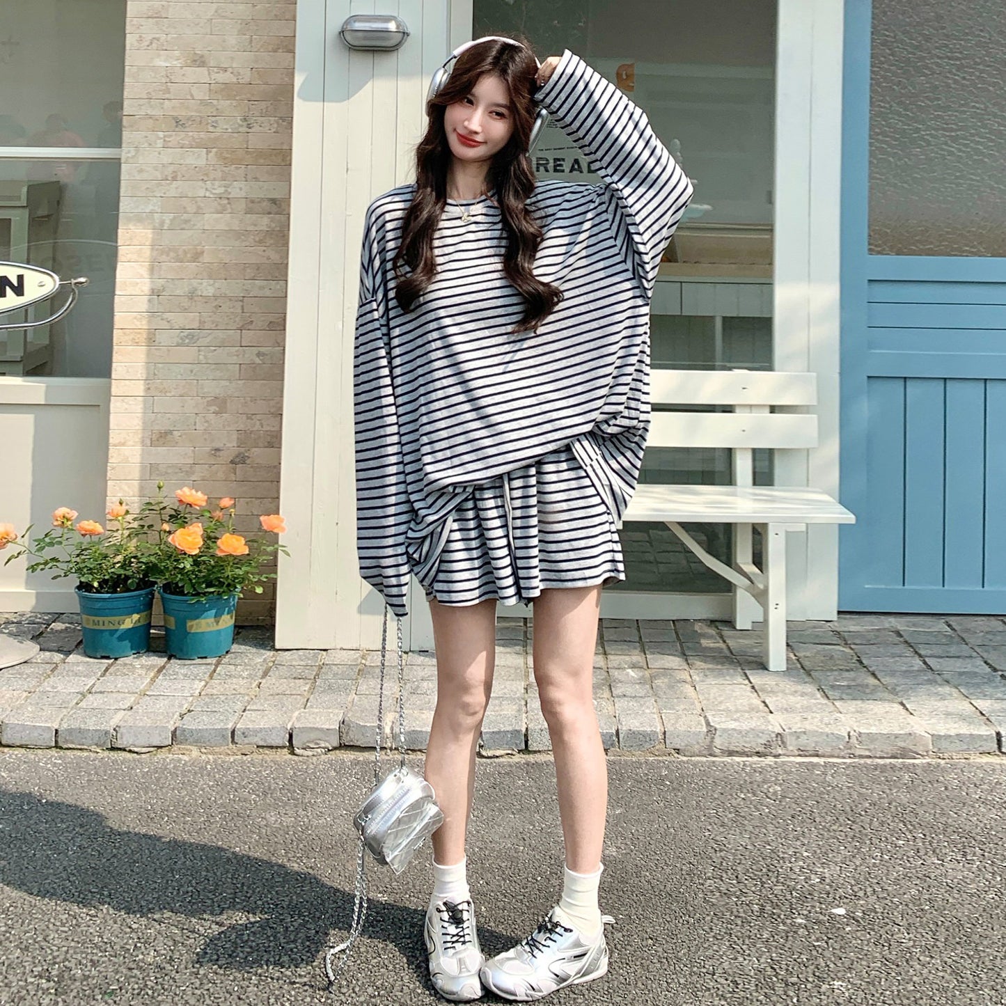 2点セット！【セットアップ】着回し最強すぎる✨ ストライプトップス×ショートパンツ 上下セット 夏コーデ ラクなのにおしゃれ見え【JZシリーズ】