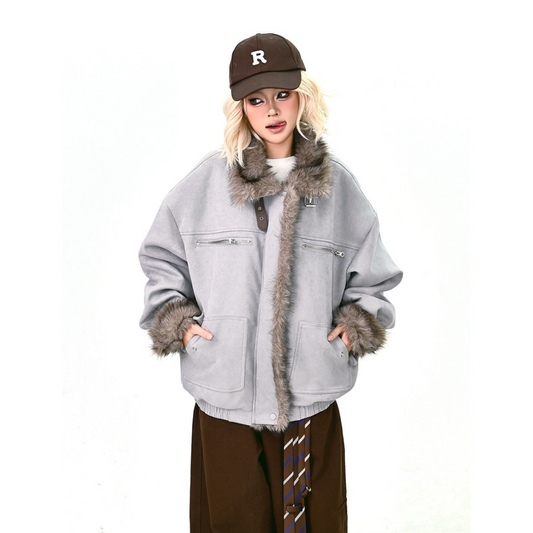 【アウター】ボア レザーバックル  アメリカン レトロ 中綿ジャケット 【FCシリーズ】