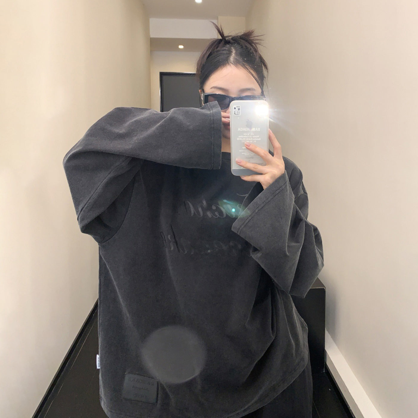 【トップス】春秋新作 アメリカン ヘビーウェイト ヴィンテージ風 オーバーサイズ ゆったり ビッグプリント 長袖Tシャツ レディース トレンド【FCシリーズ】