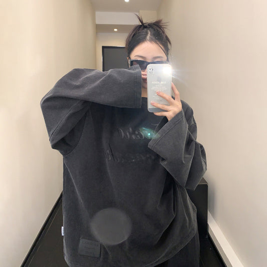 【トップス】春秋新作 アメリカン ヘビーウェイト ヴィンテージ風 オーバーサイズ ゆったり ビッグプリント 長袖Tシャツ レディース トレンド【FCシリーズ】