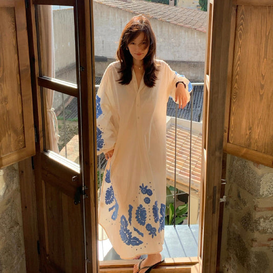 【ワンピース】花柄プリントワンピース レディース バルーンスリーブ デザイン性 ゆったり フェミニン ロングワンピース【SHシリーズ】