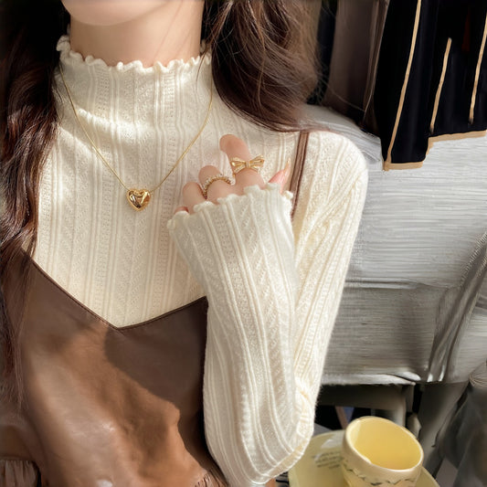 【トップス】マストハブ！シンプル＆万能 フリル付き リブニット インナーＴシャツ コーデ No.1【JZシリーズ】