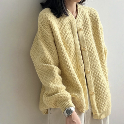 【アウター】パイナップル柄 ハートボタン  クルーネック ニット カーディガン 【JZシリーズ】