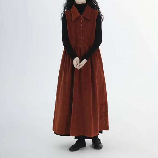 【ワンピース】春 秋 冬 レトロ ピーターパンカラー ノースリーブワンピース