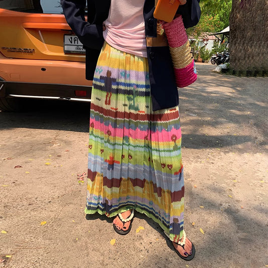 【ボトムス】夏新作 花柄プリーツ ウエストゴム Aラインシルエット フレアスカート【SHシリーズ】